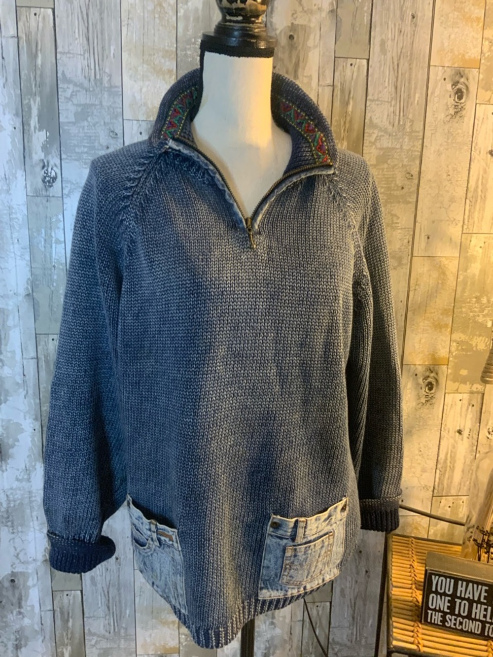 Men's Navy Half-Zip Knit Sweater with Front Pockets